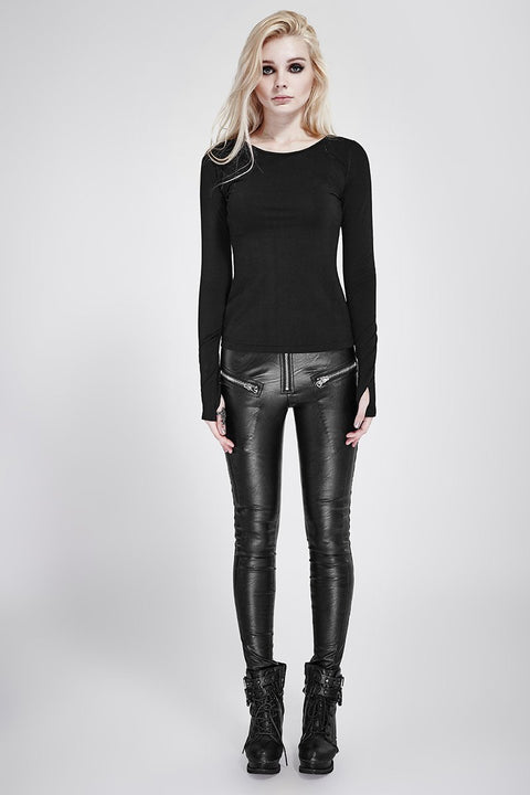 Comfortable Elastic Cotton Knitted Punk T-shirt Dark Skinny Punk Top