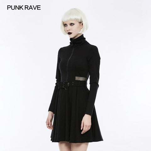 Handsome Knitted Punk Dress With Mesh Spliced Design