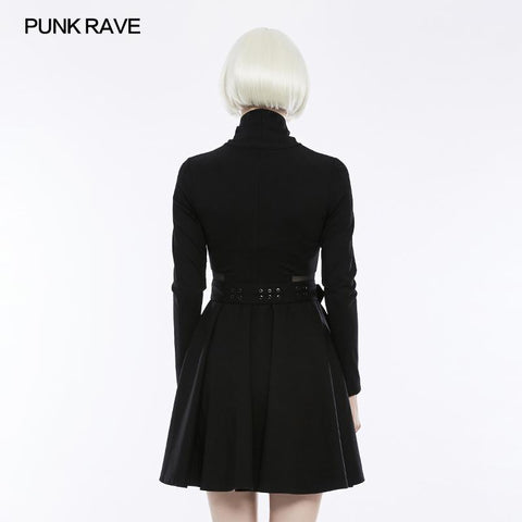 Handsome Knitted Punk Dress With Mesh Spliced Design