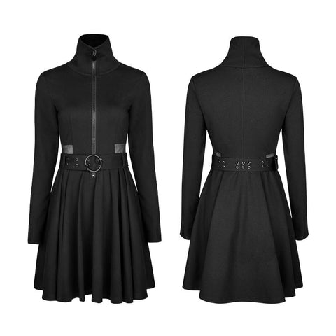 Handsome Knitted Punk Dress With Mesh Spliced Design