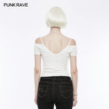 Sexy Off The Shoulder Slim Gothic T-shirt Tie Rope Necklace Top