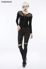 Elastic Drawstring Gothic T-shirt For Women