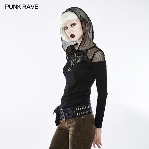 Handsome Stretchable Mesh Hooded Punk T-shirt