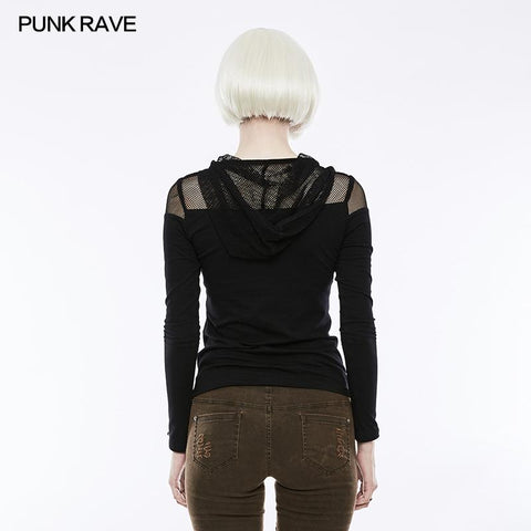 Handsome Stretchable Mesh Hooded Punk T-shirt