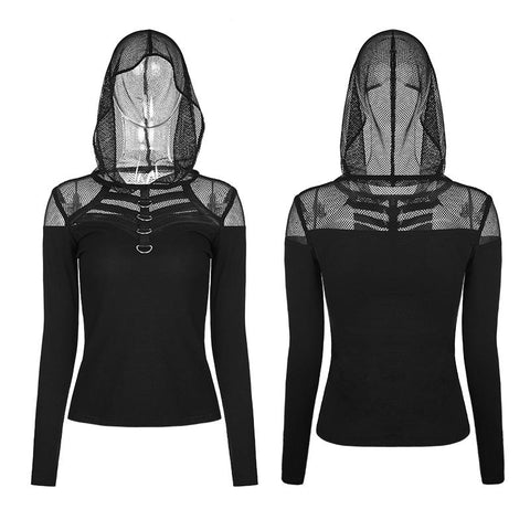 Handsome Stretchable Mesh Hooded Punk T-shirt