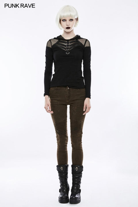 Handsome Stretchable Mesh Hooded Punk T-shirt