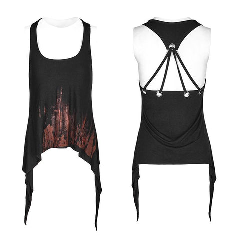 Printing Sexy Soft Punk Vest With Eyelet Drawstring