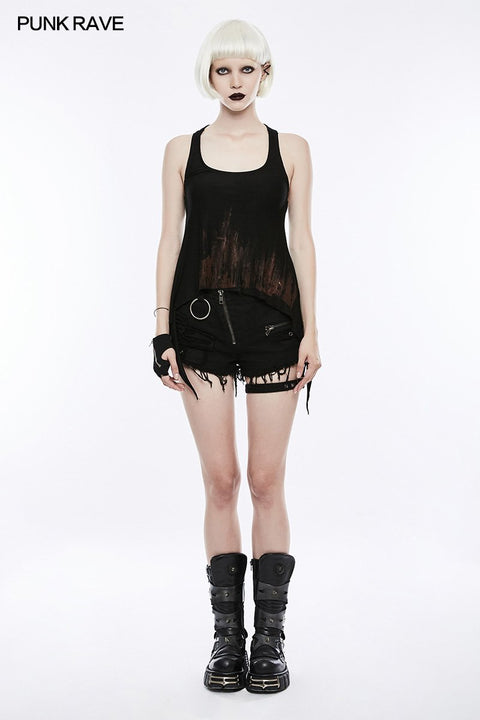 Printing Sexy Soft Punk Vest With Eyelet Drawstring