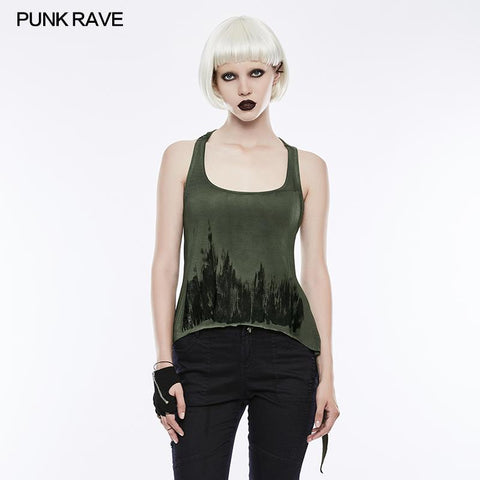 Printing Sexy Soft Punk Vest With Eyelet Drawstring