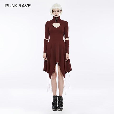 High-class Elastic Sexy Hollow Out Gothic Dress With Asymmetry Hem