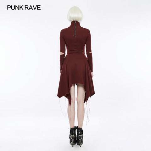High-class Elastic Sexy Hollow Out Gothic Dress With Asymmetry Hem