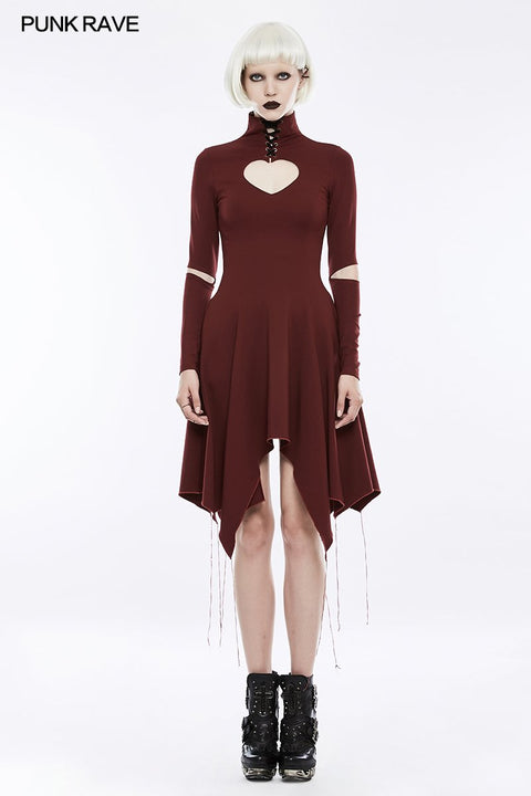 High-class Elastic Sexy Hollow Out Gothic Dress With Asymmetry Hem