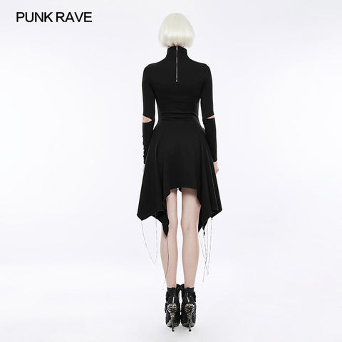 High-class Elastic Sexy Hollow Out Gothic Dress With Asymmetry Hem