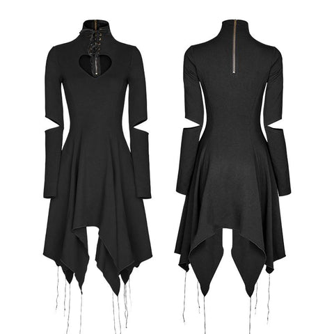 High-class Elastic Sexy Hollow Out Gothic Dress With Asymmetry Hem