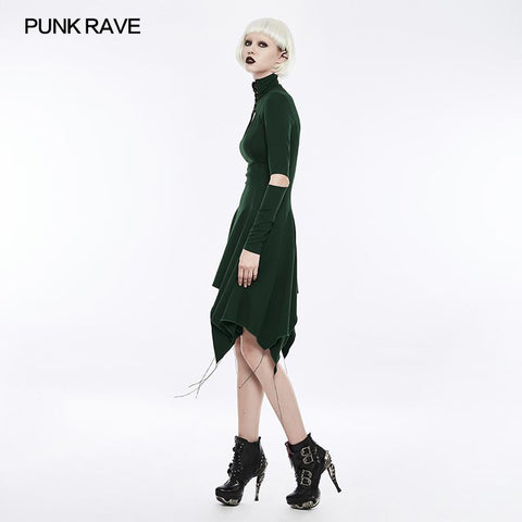High-class Elastic Sexy Hollow Out Gothic Dress With Asymmetry Hem