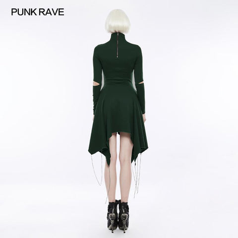 High-class Elastic Sexy Hollow Out Gothic Dress With Asymmetry Hem