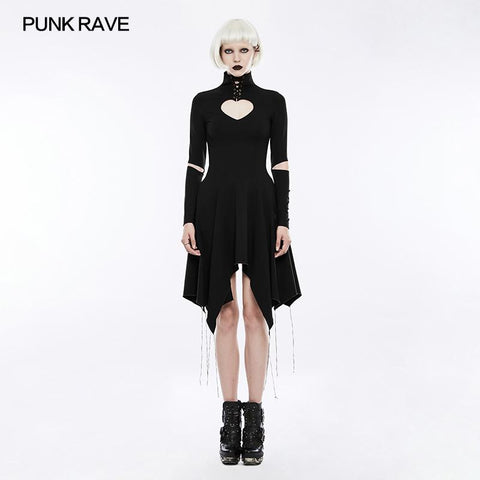 High-class Elastic Sexy Hollow Out Gothic Dress With Asymmetry Hem