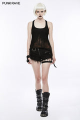 Fashion Inelastic Short Punk Pants With Rivet And Metal Decoration