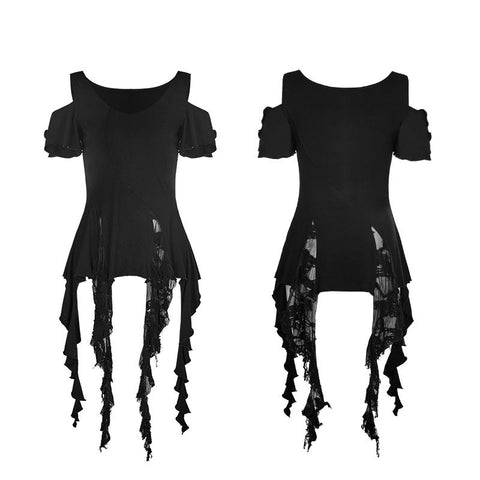 Elegant Short Sleeves Gothic T-shirt With Broken Lace