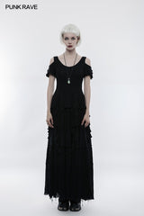 Elegant Short Sleeves Gothic T-shirt With Broken Lace
