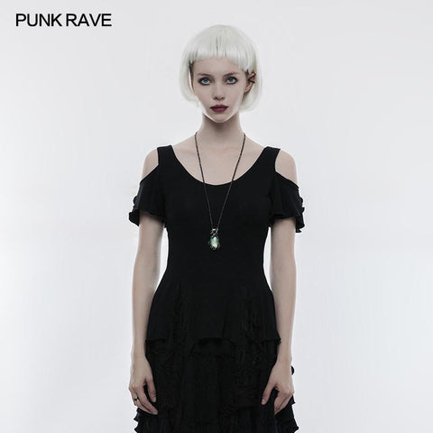 Elegant Short Sleeves Gothic T-shirt With Broken Lace