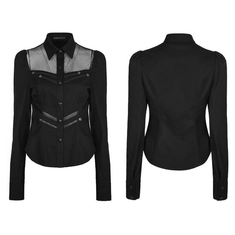 Elastic Military Punk Shirt With Hollow Out Wed Design