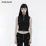 Sexy Sleeveless Zipper Punk T-shirt With Wearing Rope Design