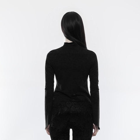 Lace Irregular Hollow-out Long Sleeve Gothic T-shirt
