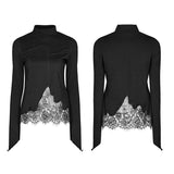 Lace Irregular Hollow-out Long Sleeve Gothic T-shirt