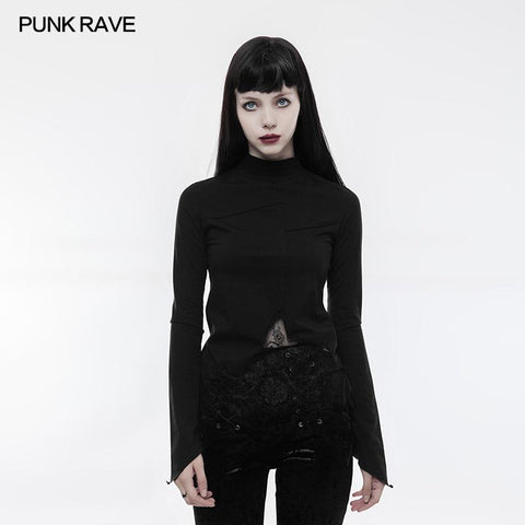 Lace Irregular Hollow-out Long Sleeve Gothic T-shirt