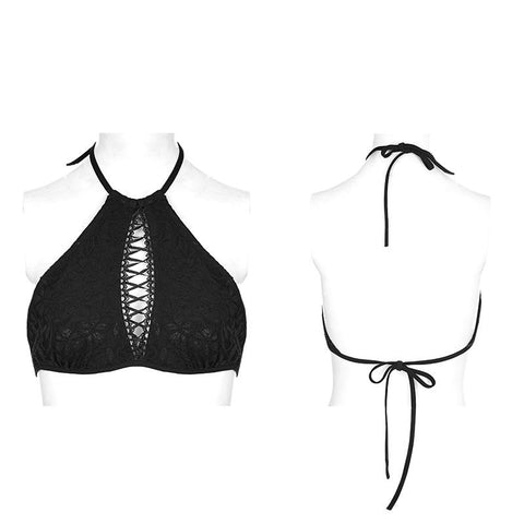 High Elastic Gothic Accessories Lace Sexy Swimwear Top