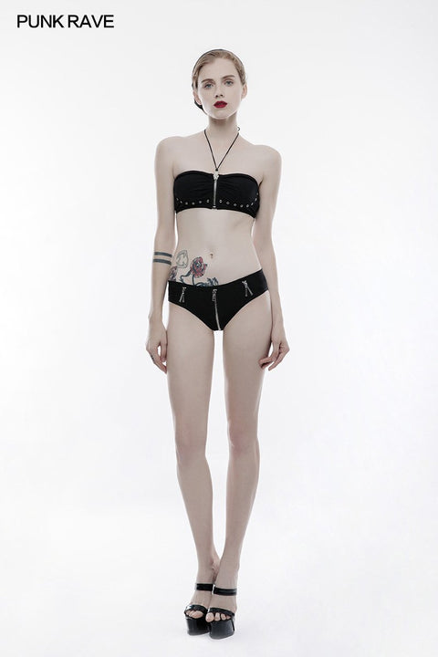 Personality Swimwear Punk Accessories Stretch Swimsuit Top With Detachable Straps