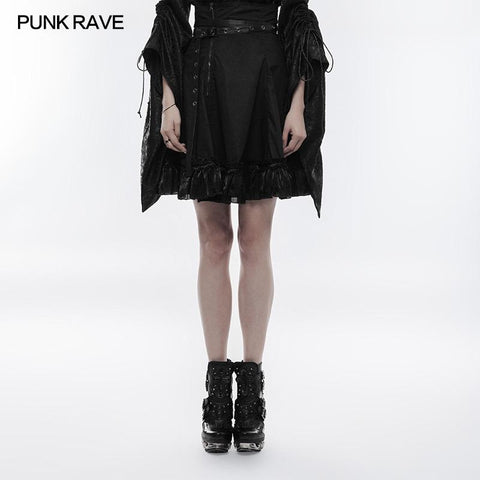 High Waist Short Punk Skirt With Detachable Leather Belt