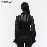 Transparent Striped Punk Shirt Steampunk Blouse