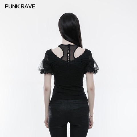 Gorgeous Stretch Blouse Short Sleeve Gothic T-shirt With Lace