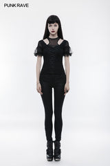 Gorgeous Stretch Blouse Short Sleeve Gothic T-shirt With Lace