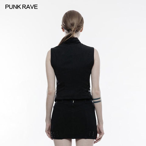 Striped Woven Fabric Military Uniform Sleeveless Punk Vest