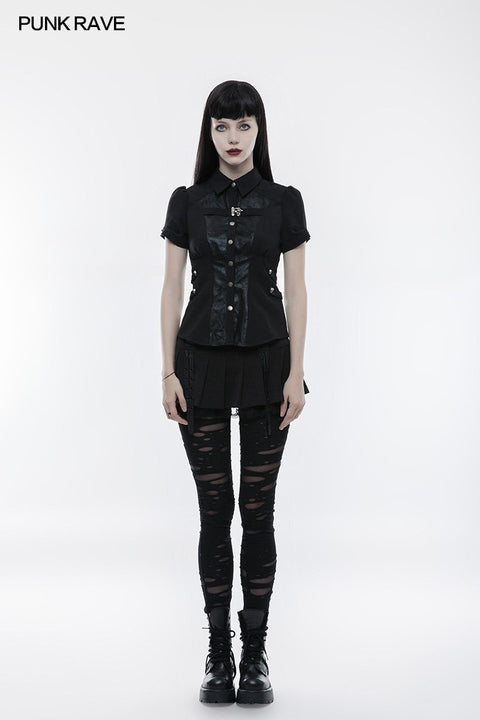 Handsome Elastic Crack Leather Punk Shirt For Women