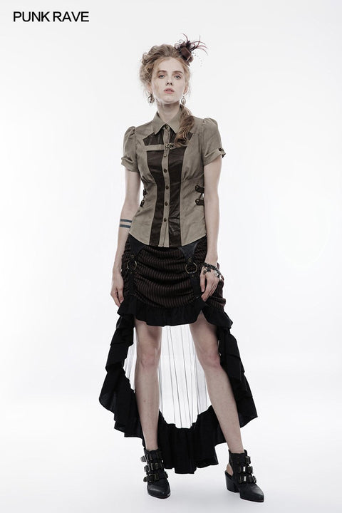 Handsome Elastic Crack Leather Punk Shirt For Women