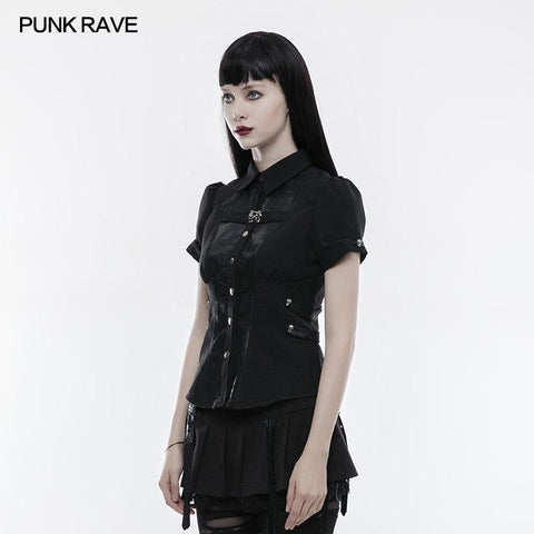 Handsome Elastic Crack Leather Punk Shirt For Women