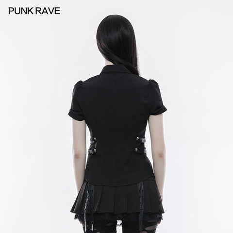 Handsome Elastic Crack Leather Punk Shirt For Women