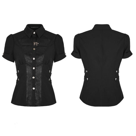 Handsome Elastic Crack Leather Punk Shirt For Women