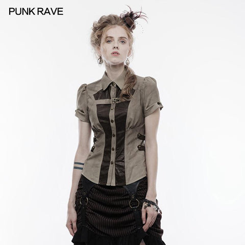 Handsome Elastic Crack Leather Punk Shirt For Women