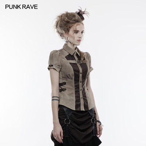 Handsome Elastic Crack Leather Punk Shirt For Women