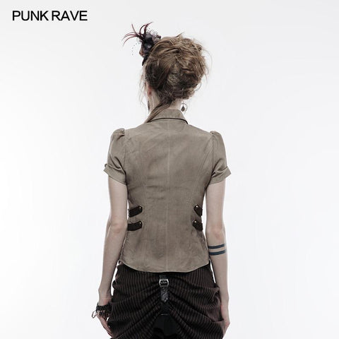 Handsome Elastic Crack Leather Punk Shirt For Women