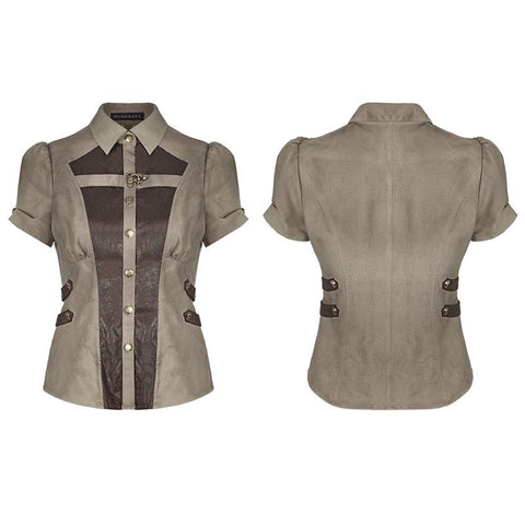 Handsome Elastic Crack Leather Punk Shirt For Women