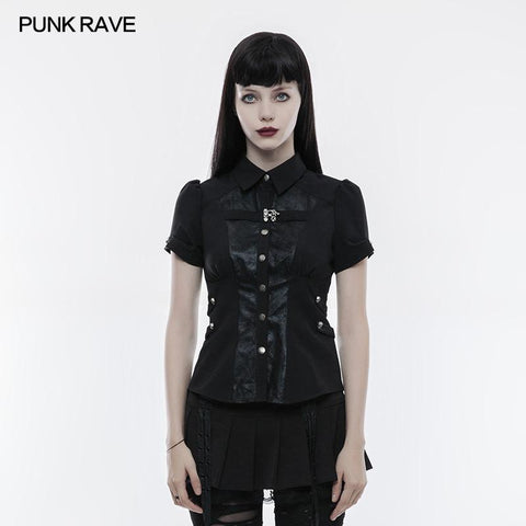 Handsome Elastic Crack Leather Punk Shirt For Women