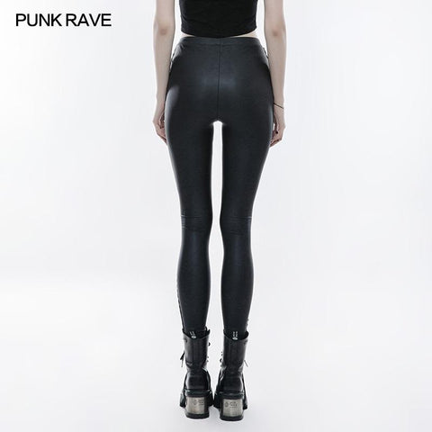 Elastic Gothic Pants Skull Embroidered Leather Leggings