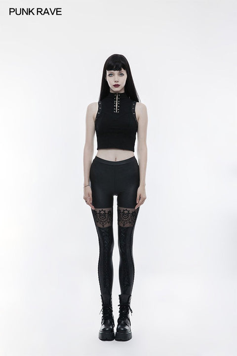 Elastic Gothic Pants Skull Embroidered Leather Leggings