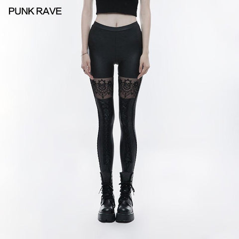 Elastic Gothic Pants Skull Embroidered Leather Leggings